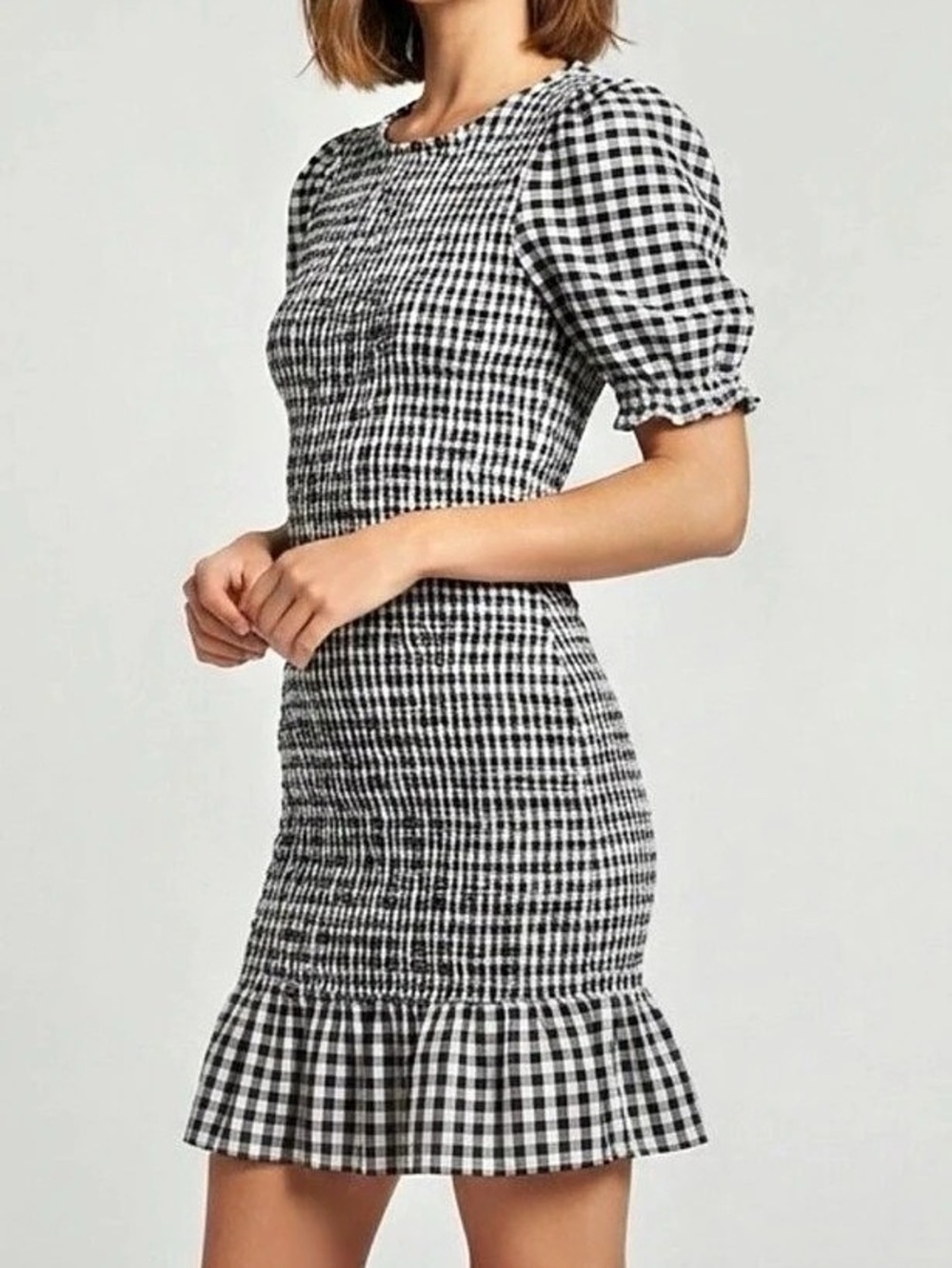 NWT 25American Eagle Gingham Smocked Mini Dress Black & White Medium